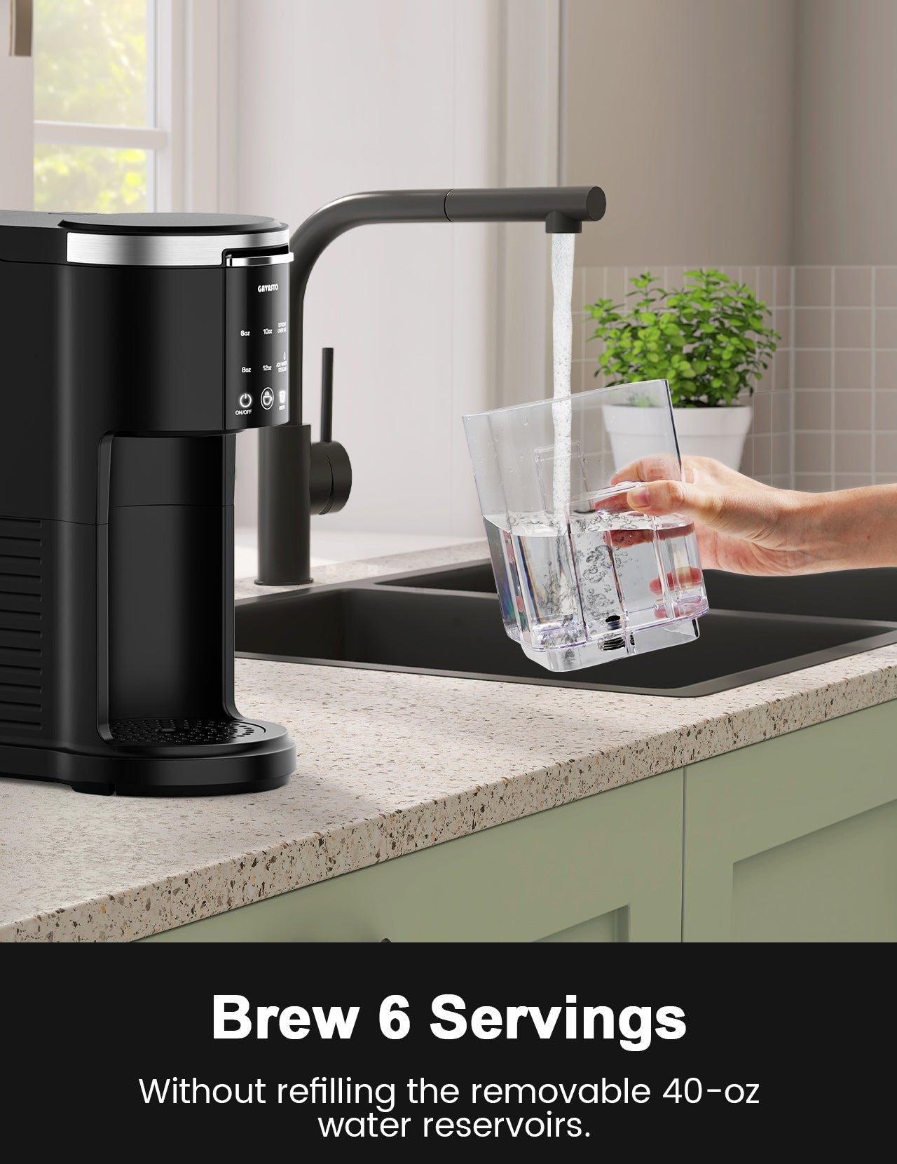 GAVASTO Pods & Grounds Single-Serve Coffee Maker, K-Cup Pod Compatible, Hot and Iced Coffee Maker with 40-oz. Reservoir, 6 to 12 oz. Cup Size, Descaling Reminder and Self Cleaning, Strong Brew Modes