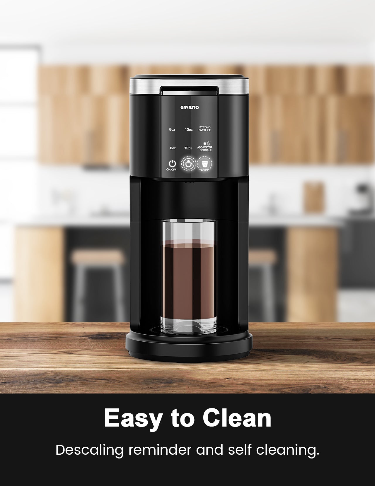 GAVASTO Pods & Grounds Single-Serve Coffee Maker, K-Cup Pod Compatible, Hot and Iced Coffee Maker with 40-oz. Reservoir, 6 to 12 oz. Cup Size, Descaling Reminder and Self Cleaning, Strong Brew Modes