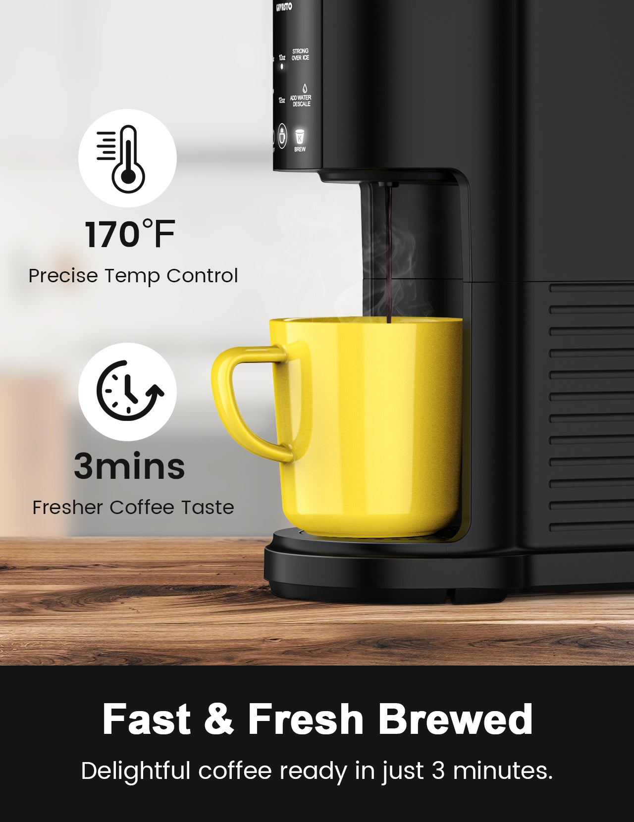 GAVASTO Pods & Grounds Single-Serve Coffee Maker, K-Cup Pod Compatible, Hot and Iced Coffee Maker with 40-oz. Reservoir, 6 to 12 oz. Cup Size, Descaling Reminder and Self Cleaning, Strong Brew Modes