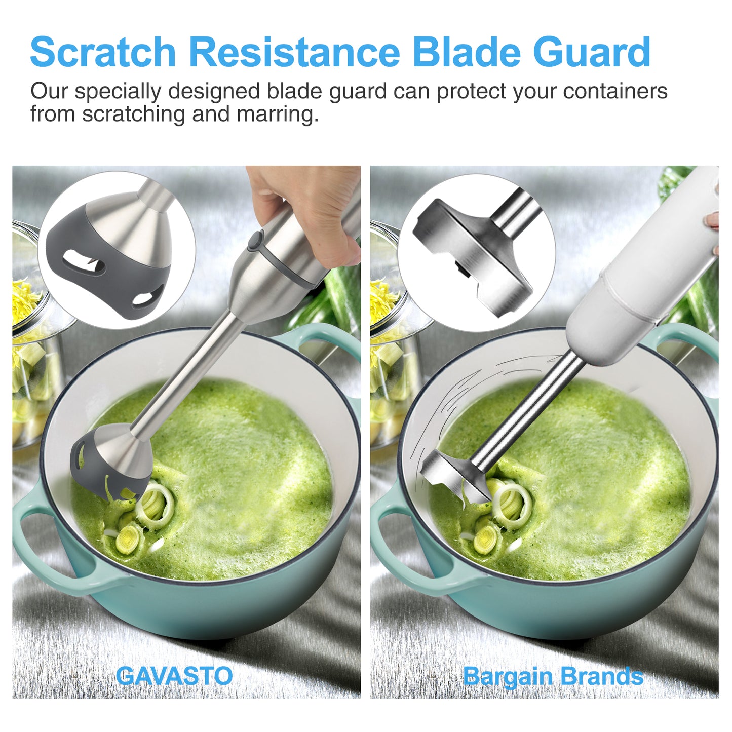 GAVASTO Stabmixer – 800 Watt, 15 Geschwindigkeiten & Turbomodus, kratzfester Edelstahl-Handmixer, 3-in-1 Multifunktionsgerät mit Schneebesen und Knethaken