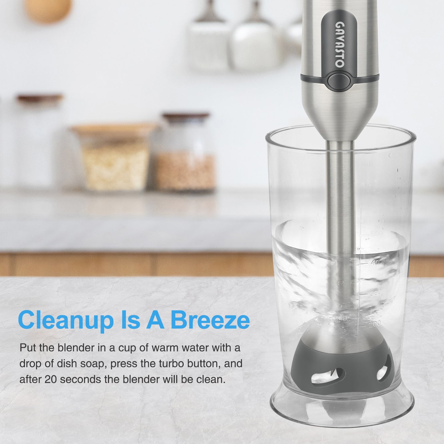 GAVASTO Stabmixer – 800 Watt, 15 Geschwindigkeiten & Turbomodus, kratzfester Edelstahl-Handmixer, 3-in-1 Multifunktionsgerät mit Schneebesen und Knethaken