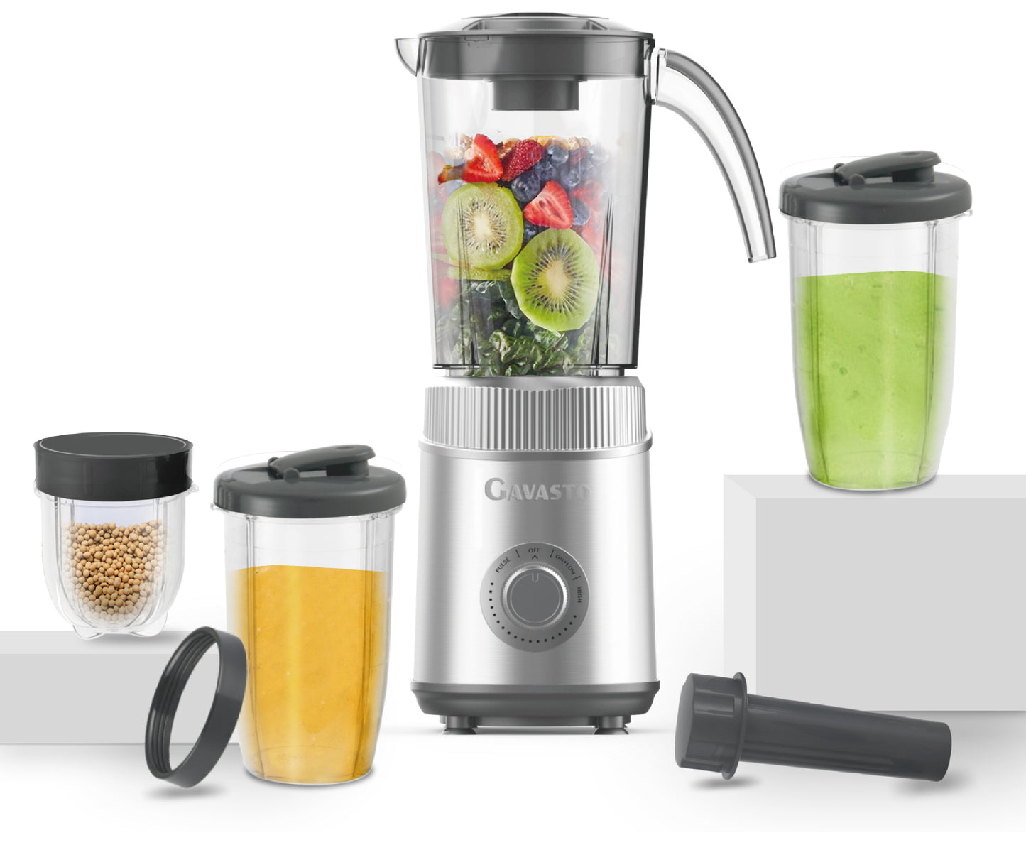 GAVASTO Personal Blender – 900 Watt Smoothie-Mixer mit 2 To-go-Bechern & Kaffeemühle
