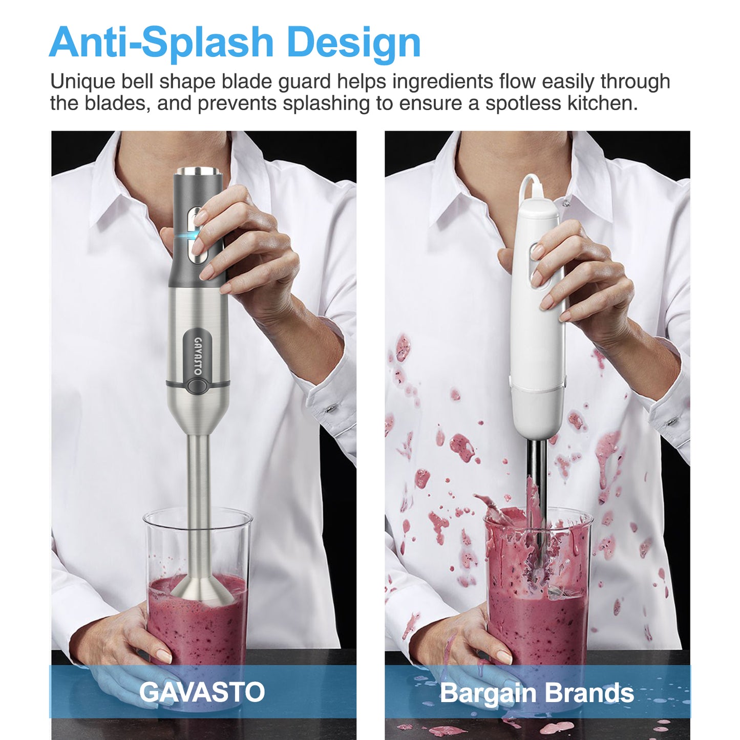 Gavasto Immersion Blender, 800 Watts Scratch Resistant Hand Blender, 1
